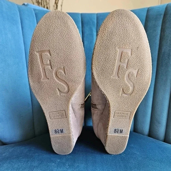 Franco Sarto Suede Wedge Ankle Boots - Taupe - Women's Size 8.5M - Picture 5 of 8
